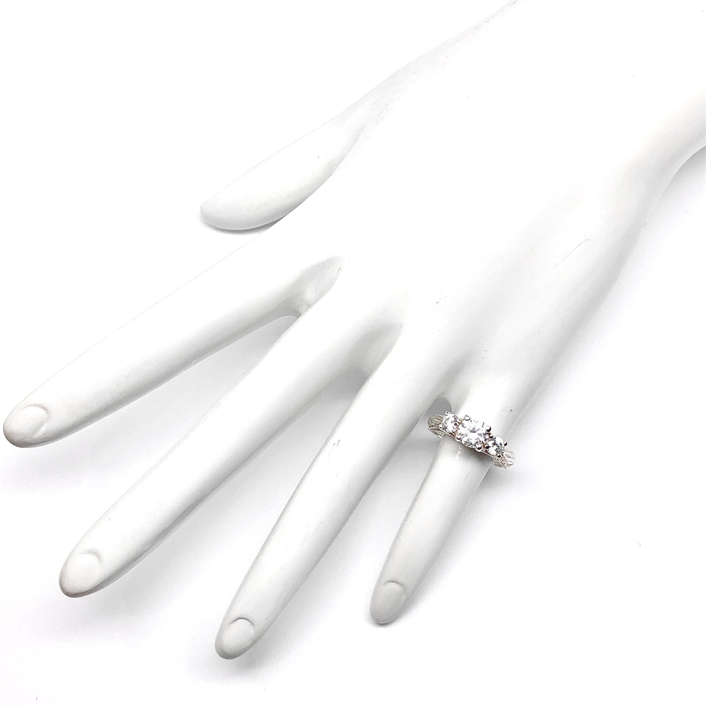 Sterling Silver 3 Stone Style Cathedral Ring sz4