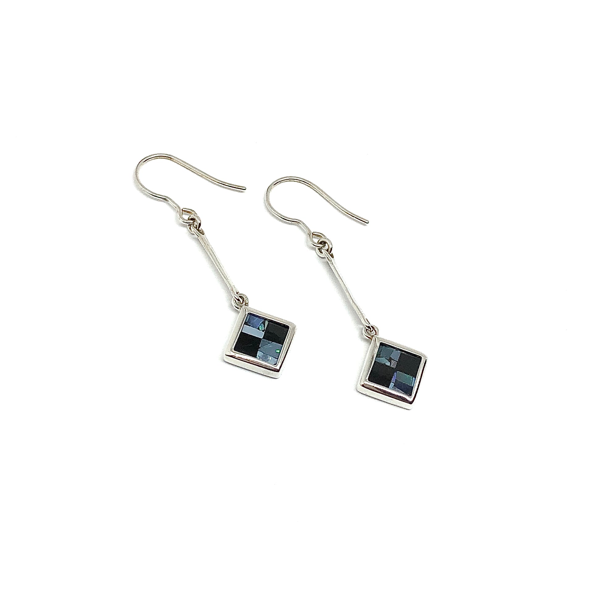 Sterling Silver Onyx & Opal Stone Bar Drop Dangle Earrings