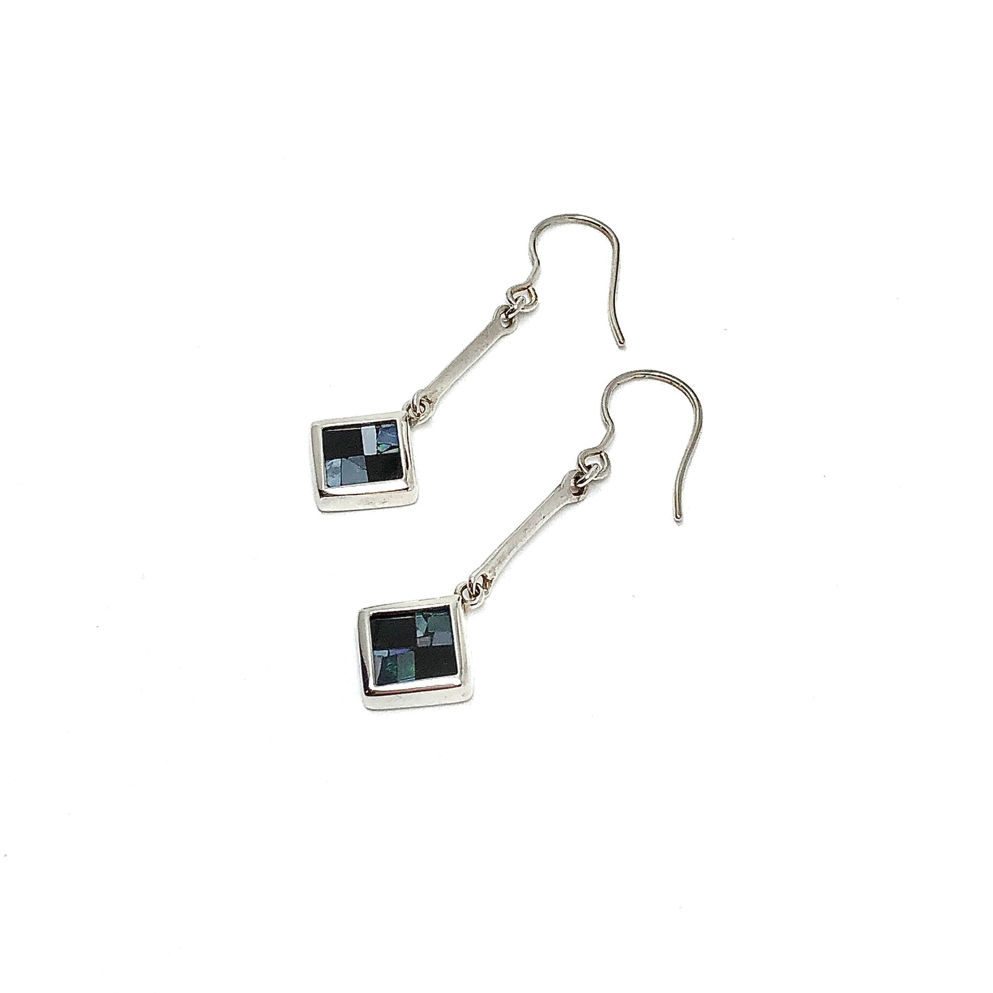 Sterling Silver Onyx & Opal Stone Bar Drop Earrings