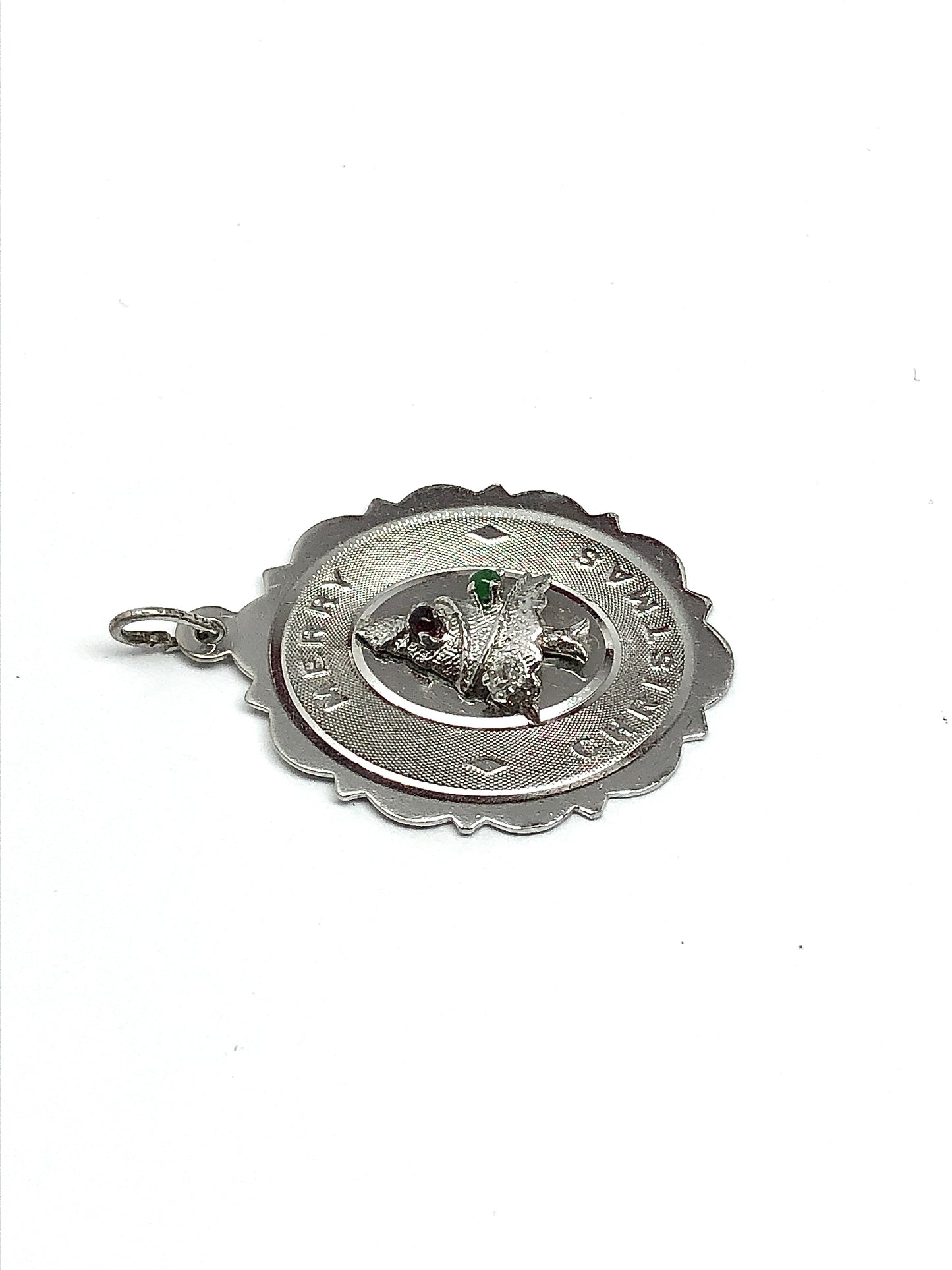 Vintage Sterling Silver 3-D Tree Diamond Merry Christmas Bracelet Charm Pendant