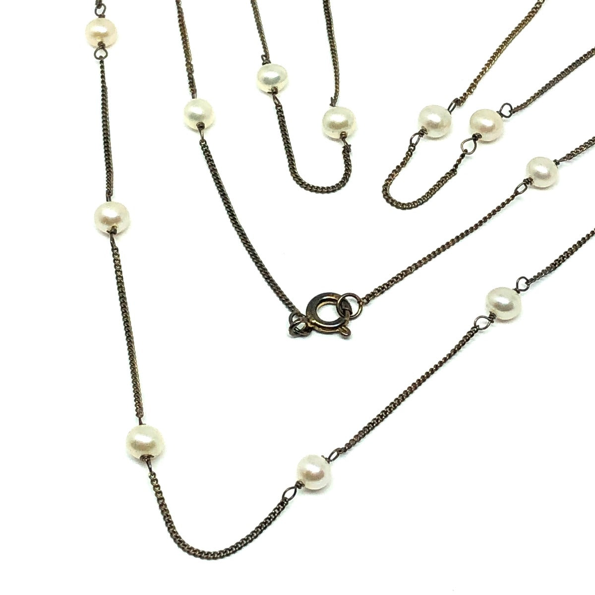 32" Oxidized Antiqued Gold Sterling Silver Rustic Pearl Station Necklace | Deals on Overstock Jewelry online