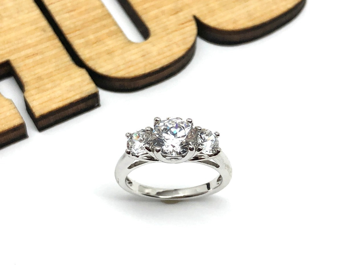 Sterling Silver Glittering 3 Stone Style Cz Ring