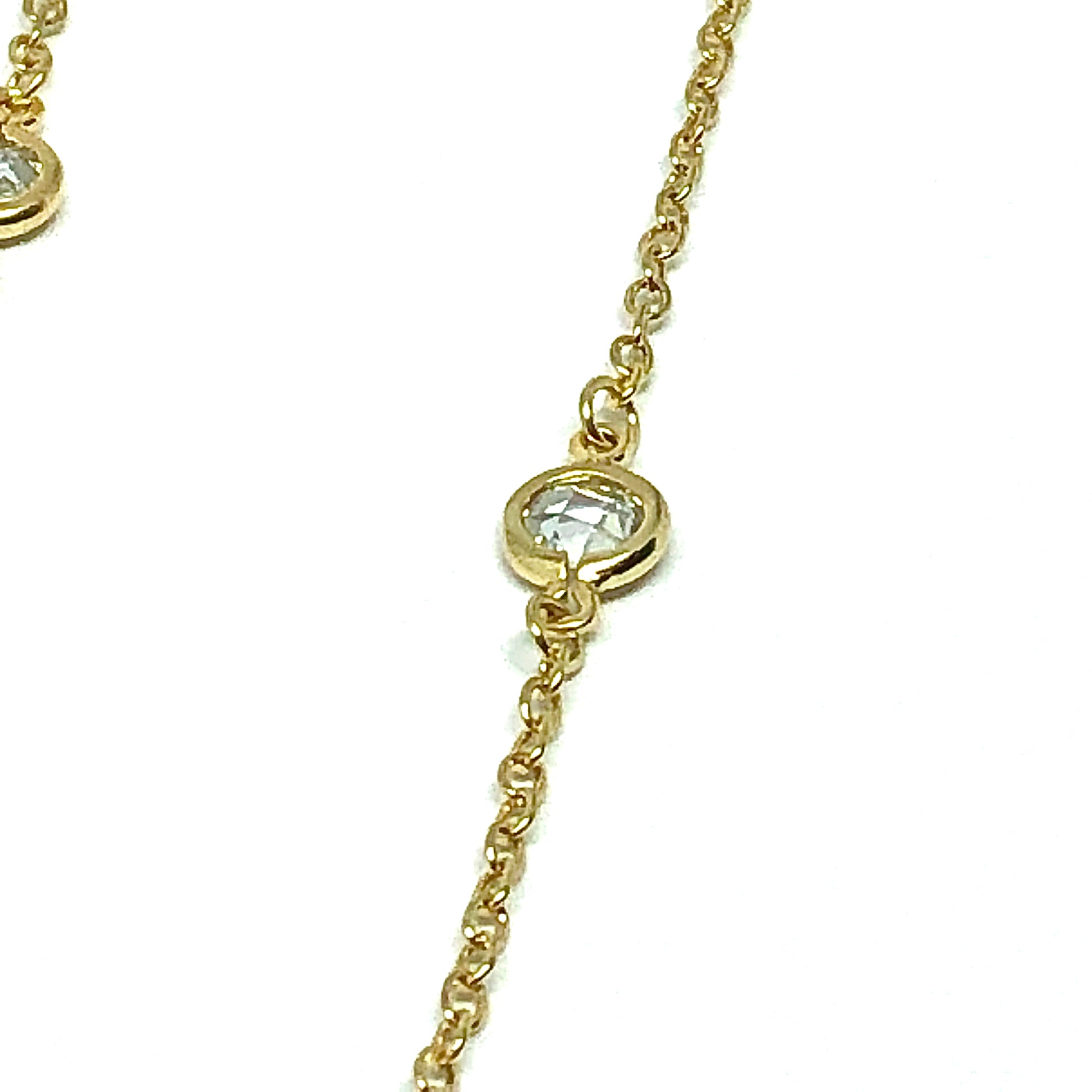 925 Silver Gold Opera Length Crystal Station Necklace 36in