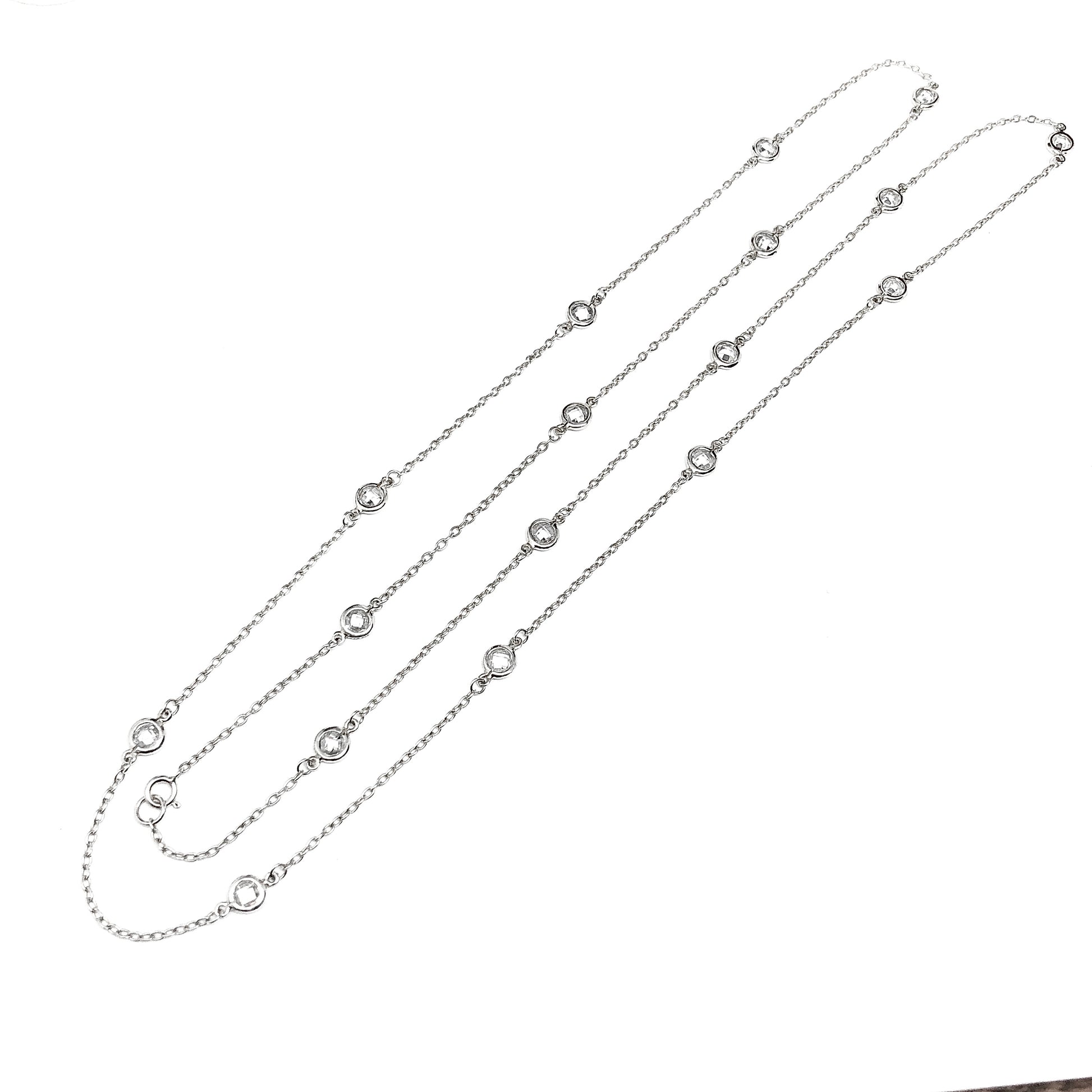 36in 925 Silver White Crystal Station Satellite Chain Necklace 