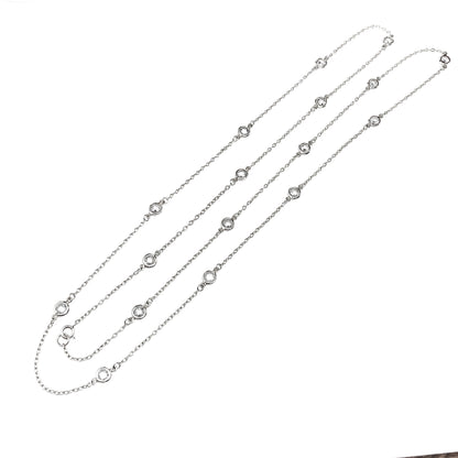 36in 925 Silver White Crystal Station Satellite Chain Necklace 