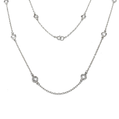 36in 925 Silver White Crystal Station Satellite Chain Necklace Womens