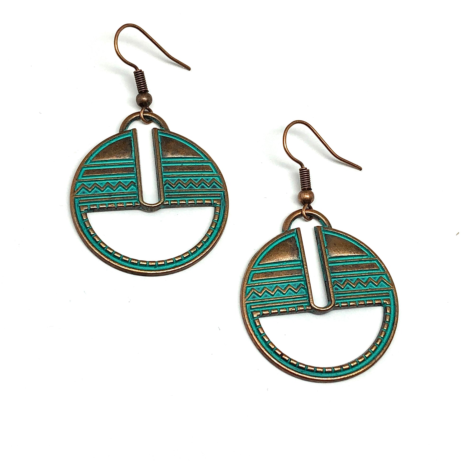 Rustic Coper Cutout Circle Design Boho Style Dangle Earrings | Boho Jewelry