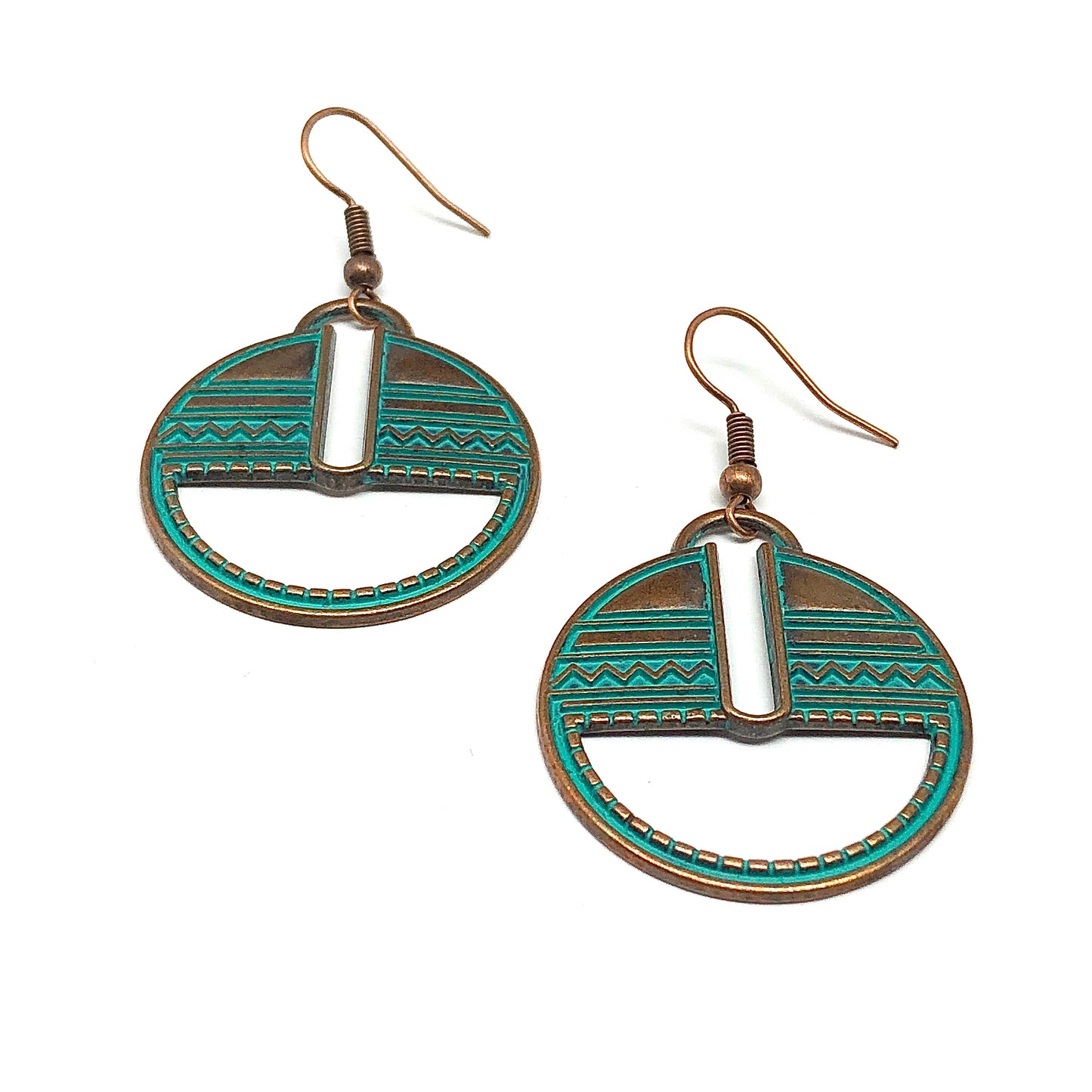 Rustic Copper Cutout Circle Boho Style Earrings