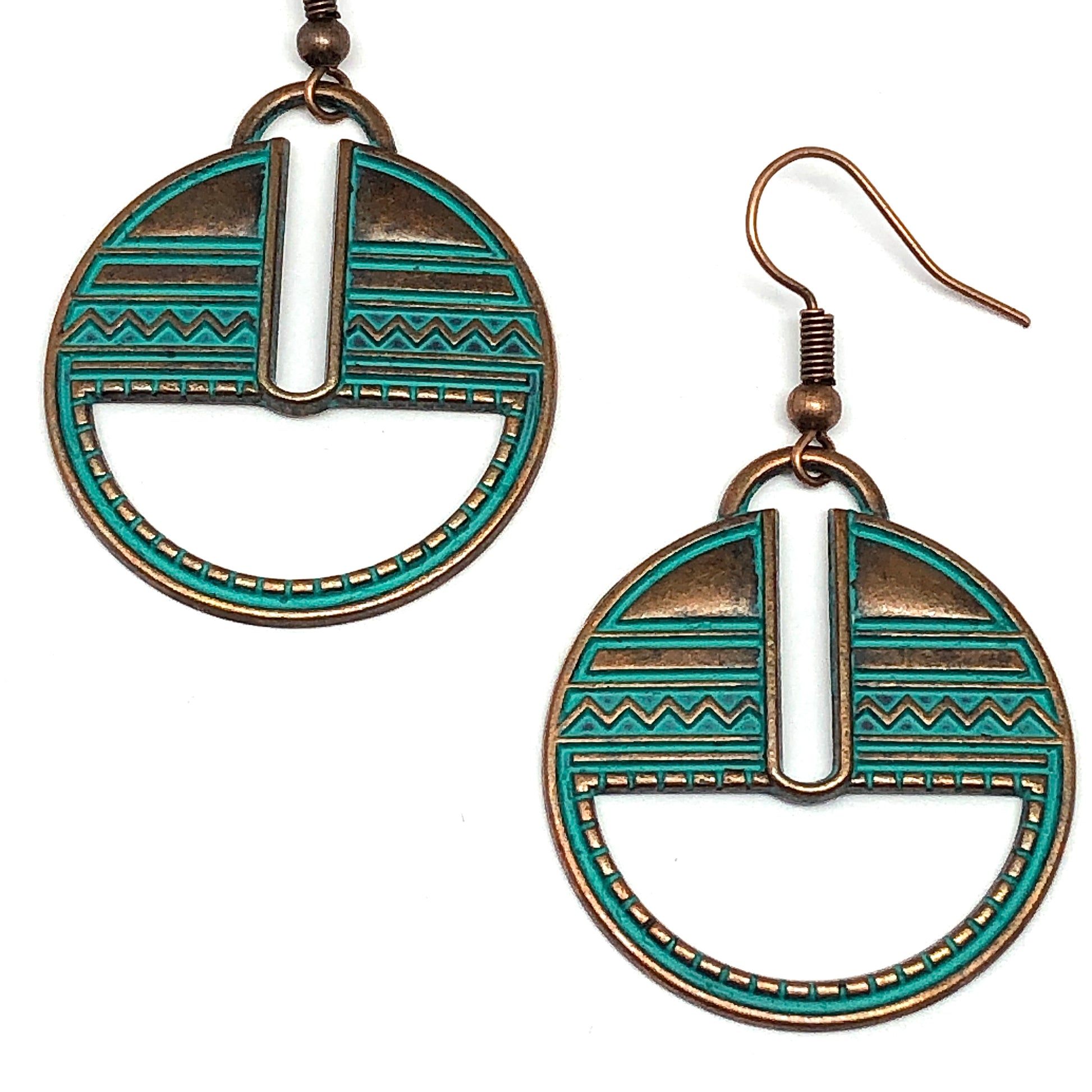 Rustic Copper Cutout Circle Boho Style Earrings