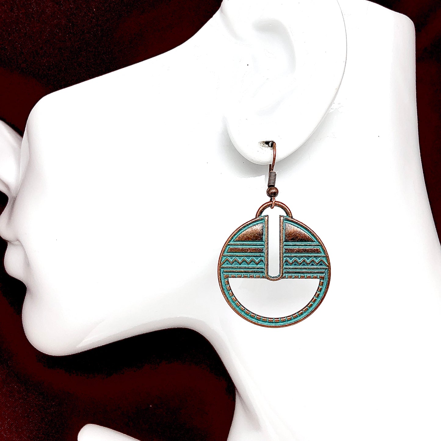 Rustic Coper Cutout Circle Design Boho Style Dangle Earrings | Jewelry