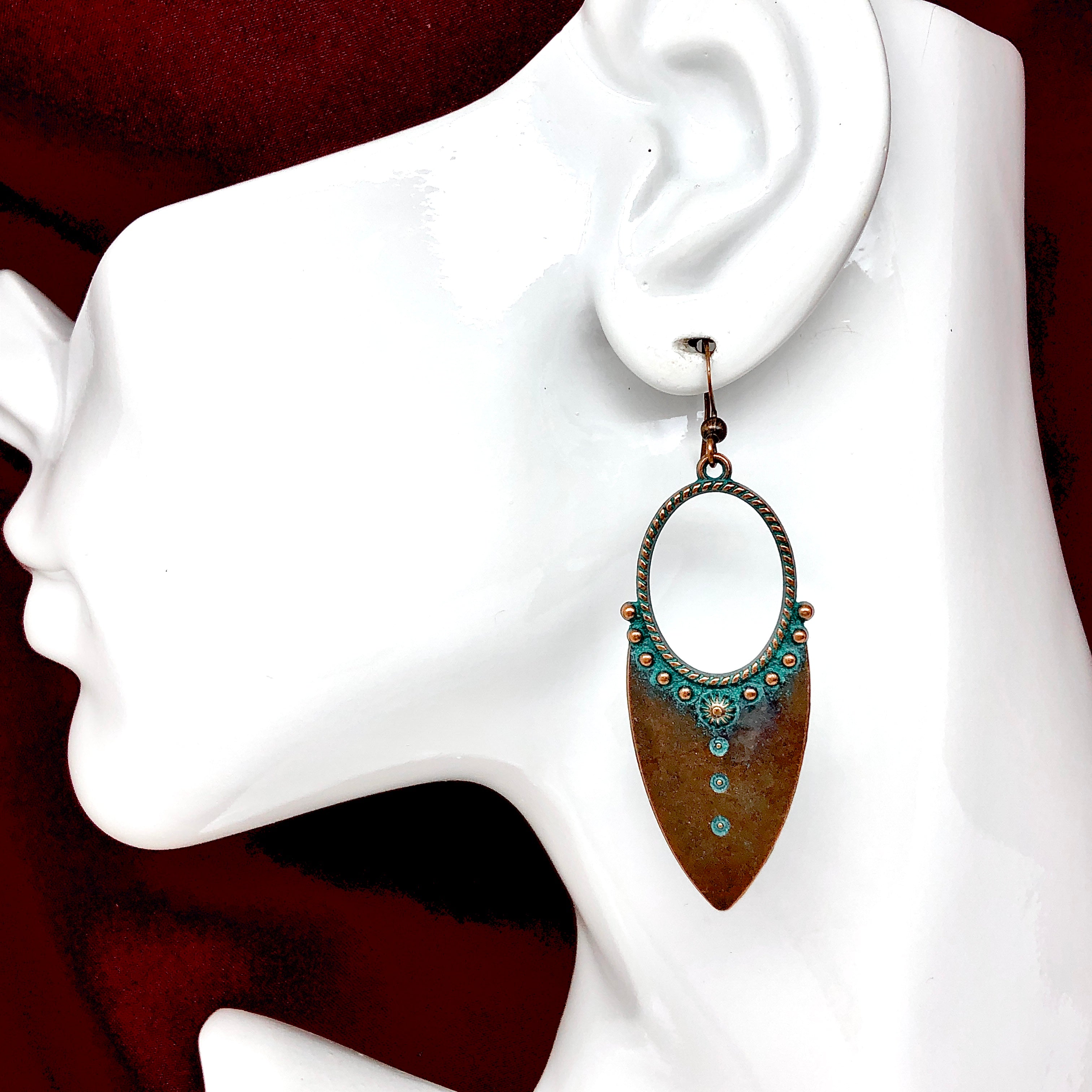 Dangle Earrings Boho Style Arrowhead Design In Rustic Bronze