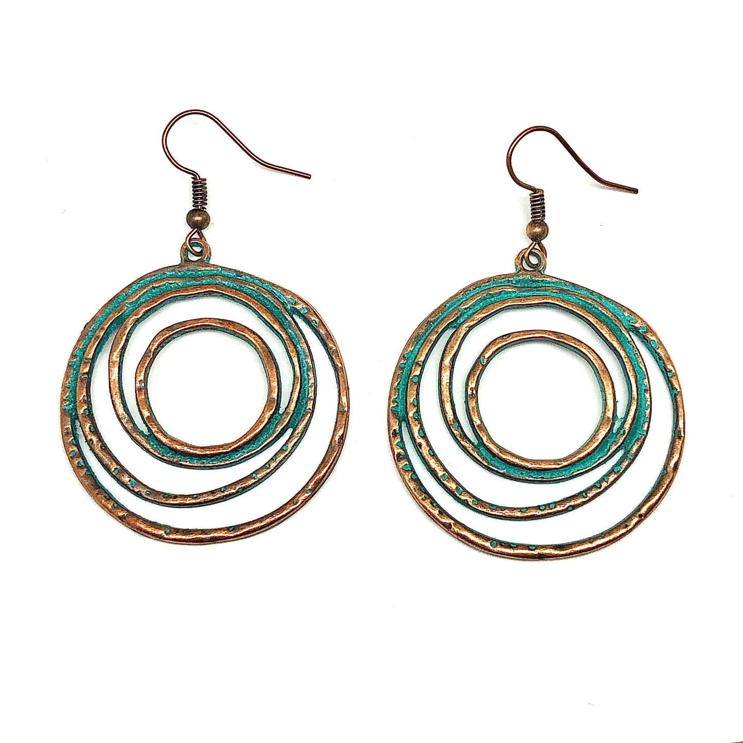 Starry Sky Moon - Antiqued Copper Tone Swirled Circle Dangle Earrings | Womens Fashion