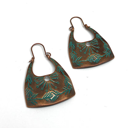 Bag it Boho Style Rustic Copper Turquoise Side Hoop Earrings | Fashion Jewelry online in USA
