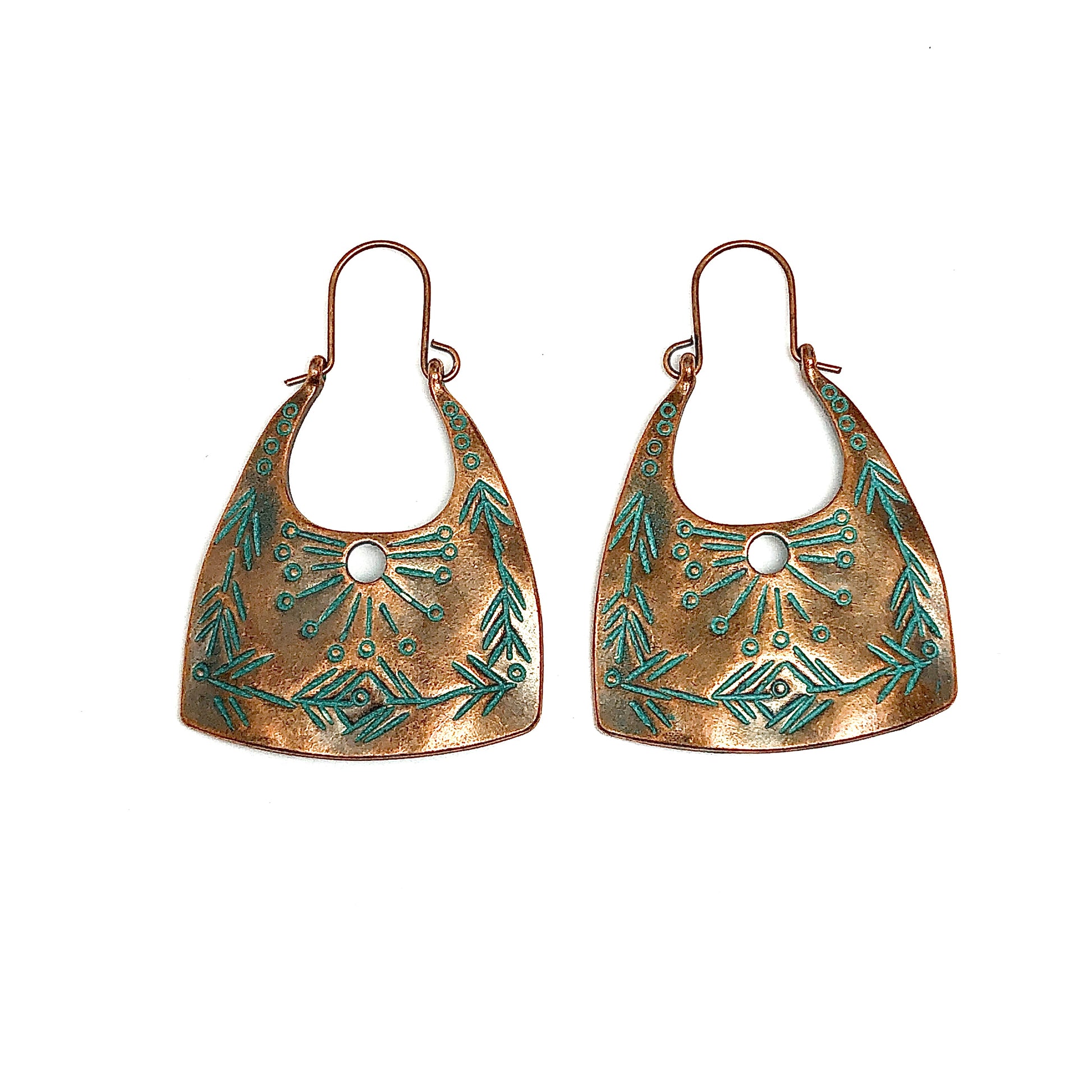 Bag it Boho Style Rustic Copper Turquoise Side Hoop Earrings | Womens Discount Fashion Jewelry online in USA