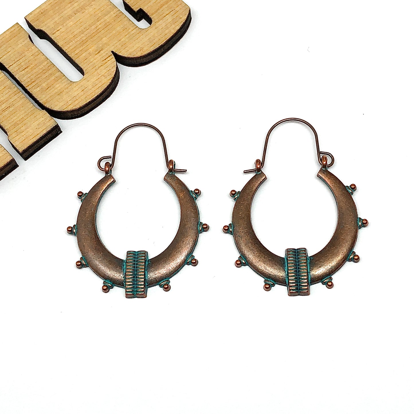 Edgy Style Bronzed Studded Horseshoe Hoop Earrings | Boho Earrings | Dangle Earrings | Boho Jewelry | Bohemian Earrings | Statement Earrings