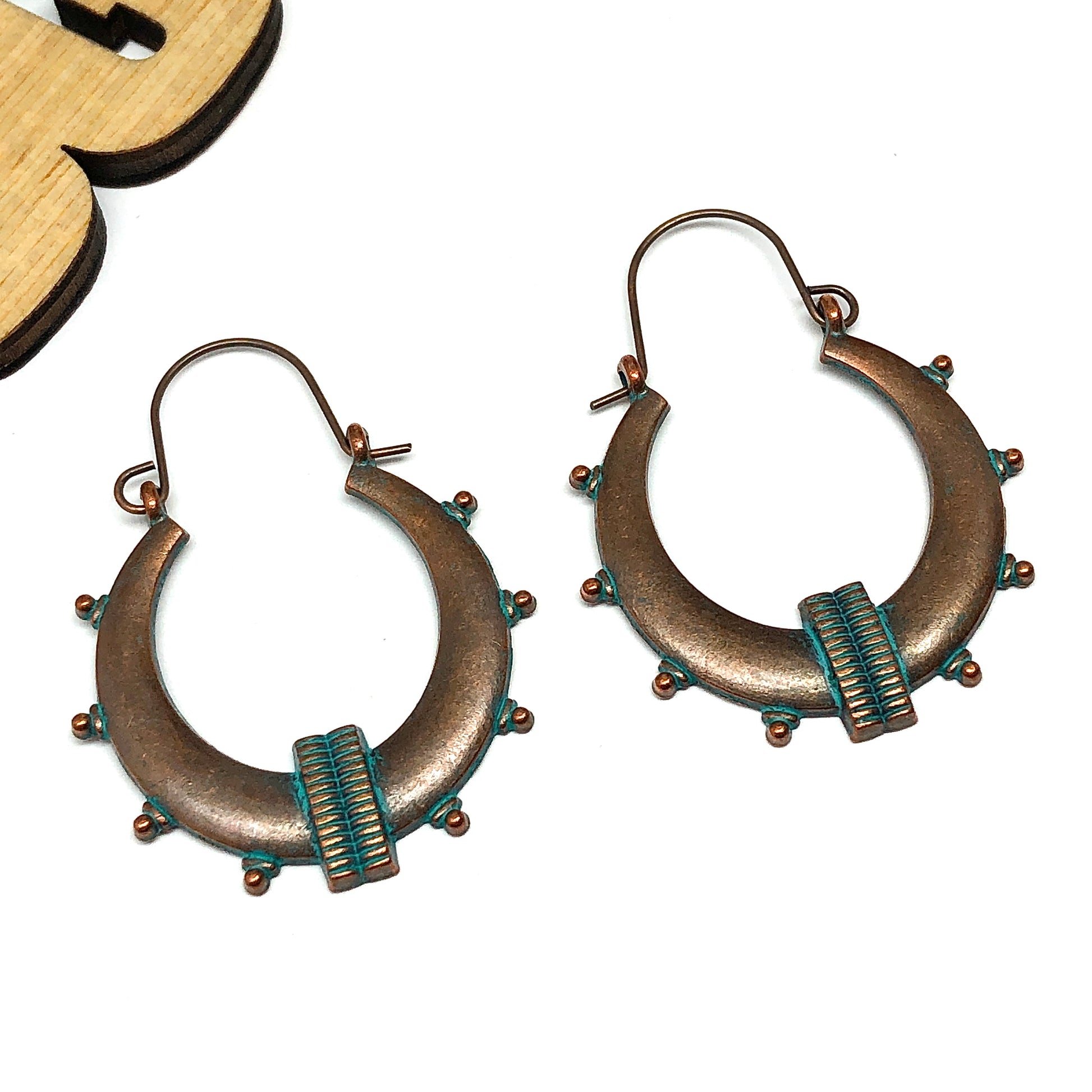 Edgy Style Bronzed Studded Horseshoe Hoop Earrings | Boho Earrings | Dangle Earrings | Boho Jewelry | Bohemian Earrings