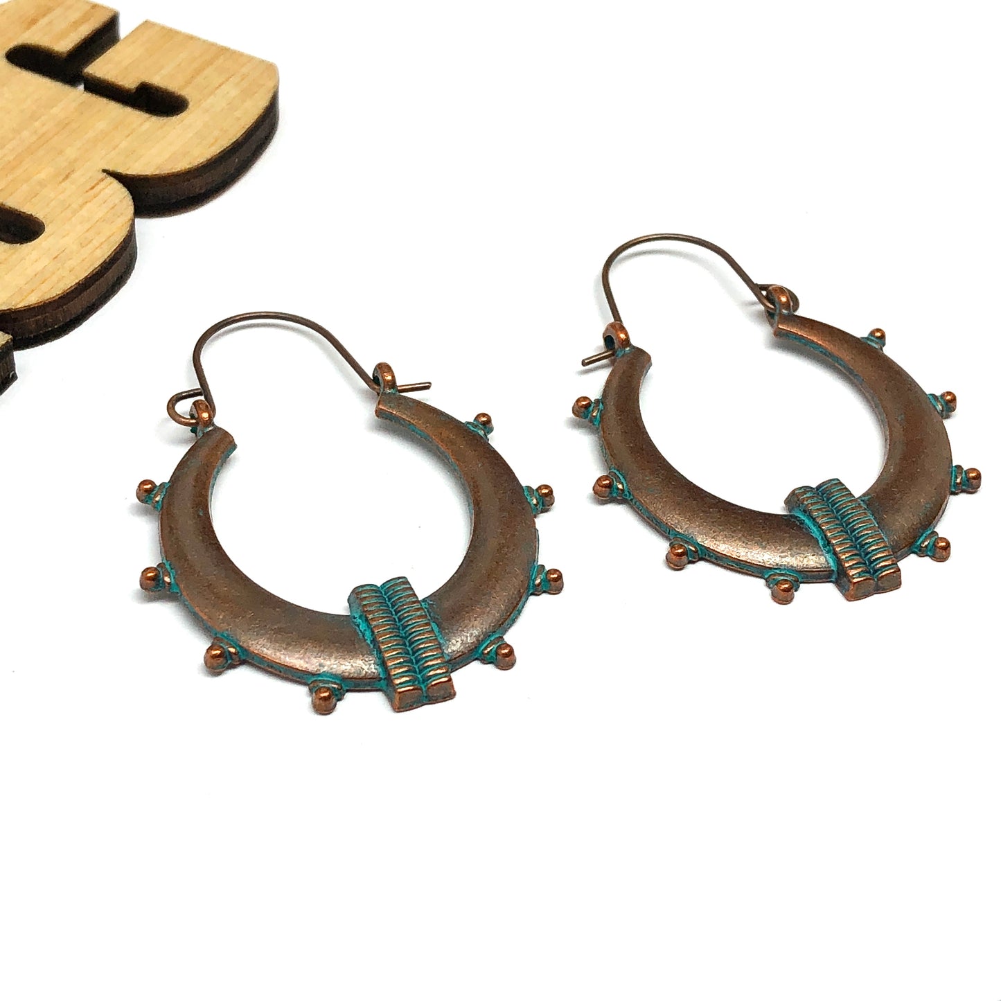 Edgy Style Bronzed Studded Horseshoe Hoop Earrings | Boho Earrings | Southwestern Style Jewelry