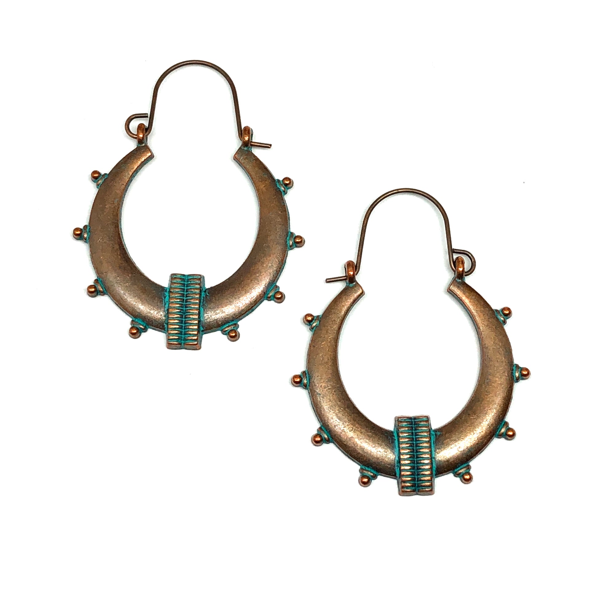 Edgy Style Bronzed Studded Horseshoe Hoop Earrings | Boho Earrings | Dangle Earrings | Boho Jewelry | Western Earrings