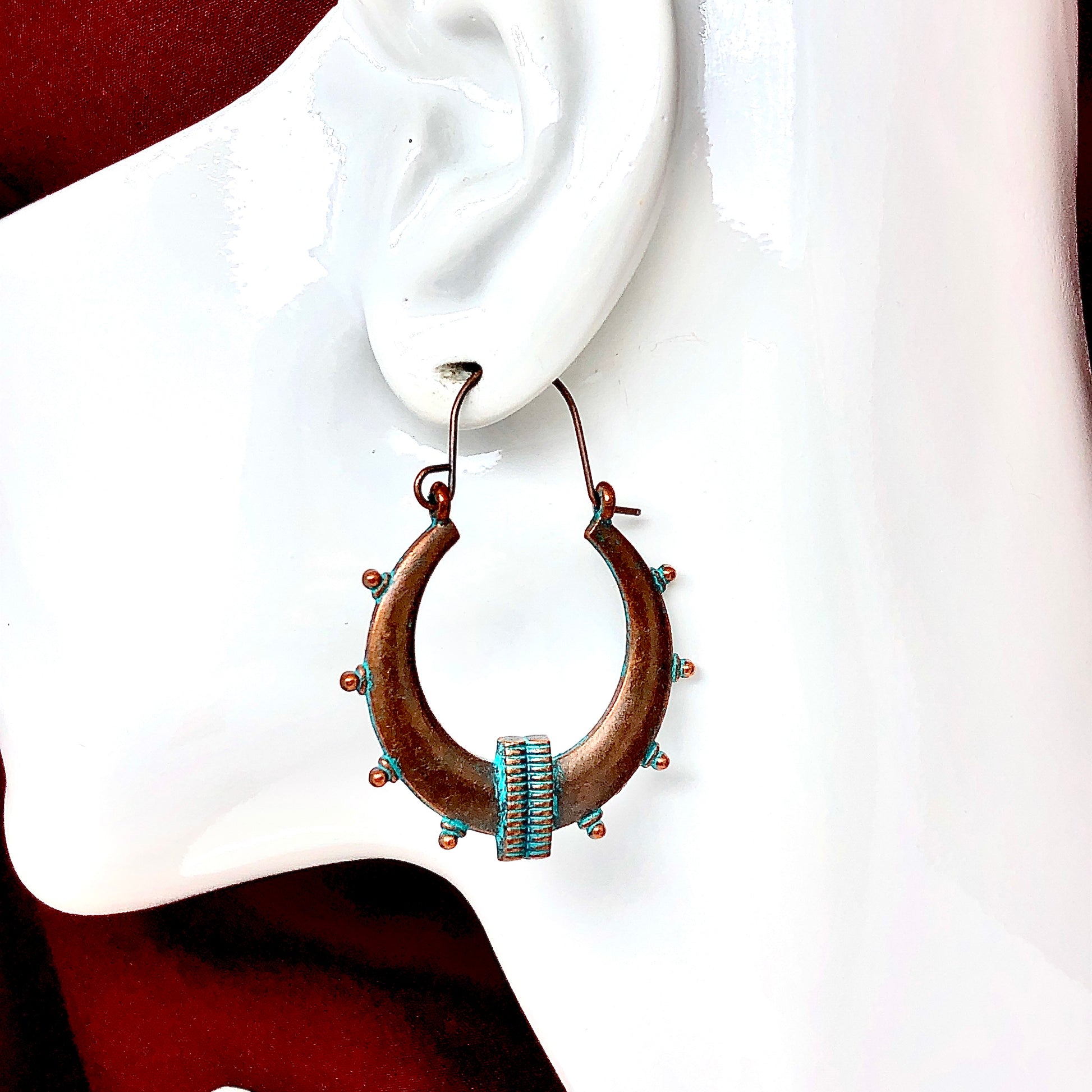 Edgy Style Bronzed Studded Horseshoe Hoop Earrings