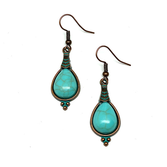Rustic Bronzed Baby Blue Turquoise Teardrop Earrings | Boho Style to Country Girl Jewelry at Blingschlingers