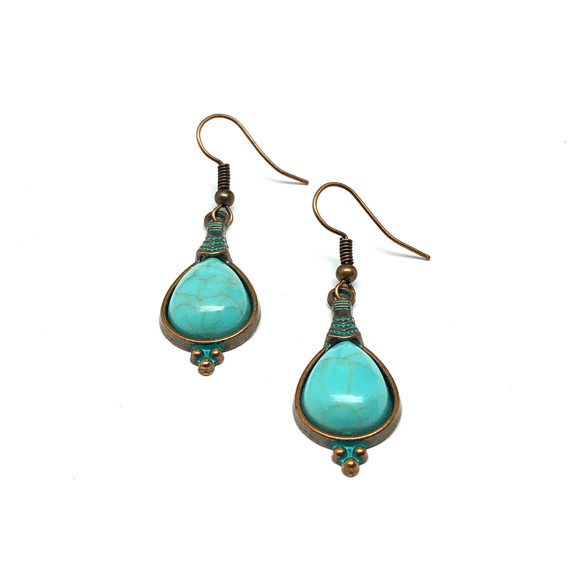 Rustic Bronzed Baby Blue Turquoise Teardrop Earrings | Boho Style to Country Girl Jewelry at Blingschlingers in USA