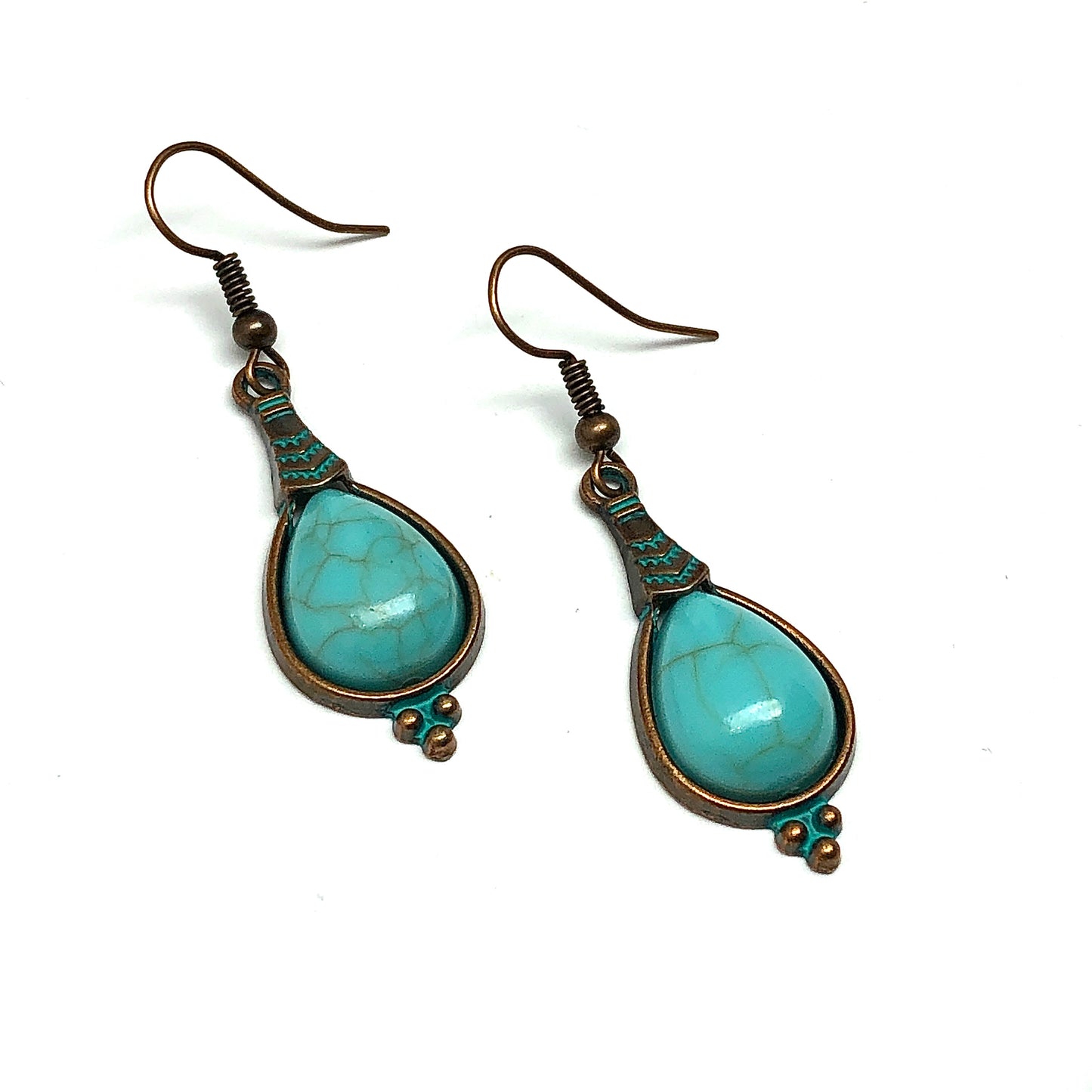 Rustic Bronzed Baby Blue Turquoise Teardrop Earrings | Boho Style Jewelry at Blingschlingers