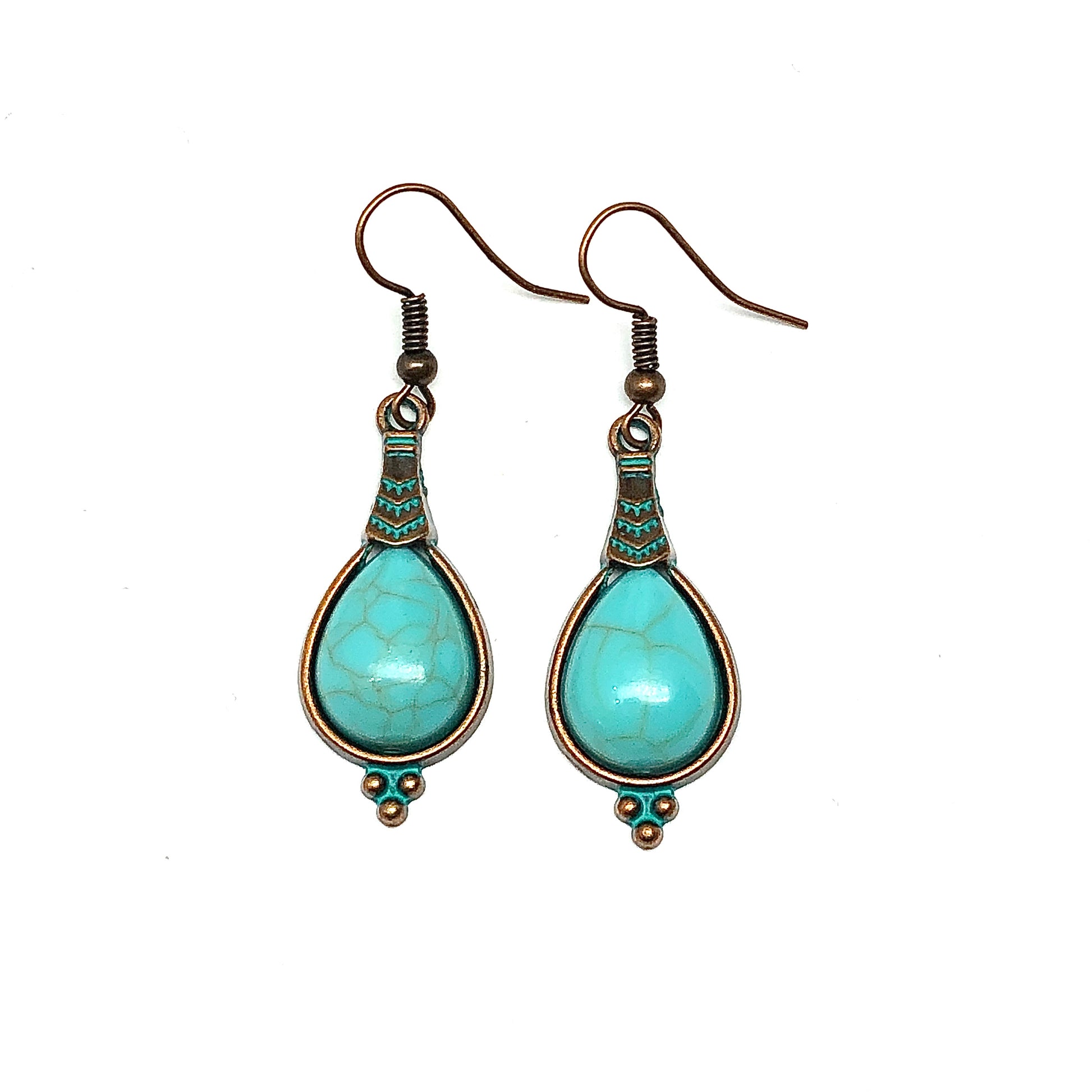 Rustic Bronzed Baby Blue Turquoise Teardrop Earrings | Boho Style to Country Girl Jewelry at Blingschlingers in USA