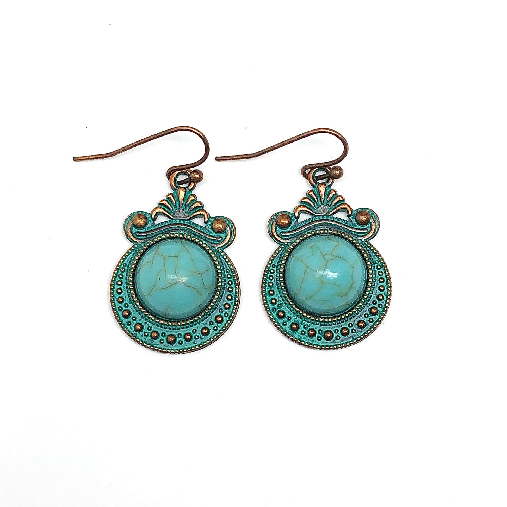 Dangle Earrings - Vintage Style Verdigris and Blue Turquoise Drop Earrings | Womens Trending Fashion for 2024