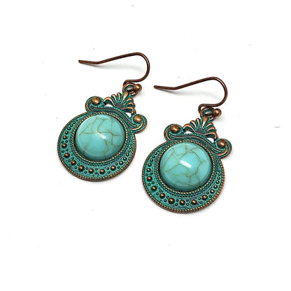 Dangle Earrings - Vintage Style Verdigris and Blue Turquoise Drop Earrings | Womens Fashion