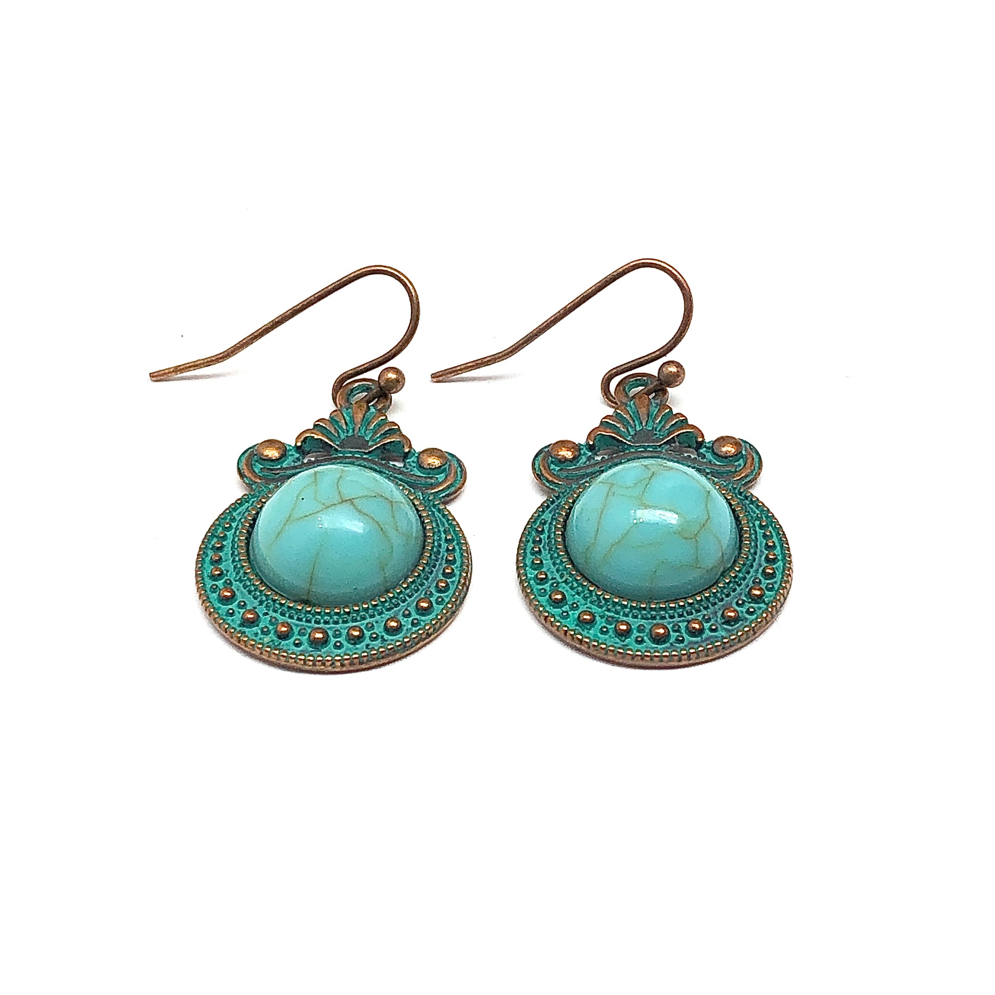 Dangle Earrings - Vintage Style Verdigris and Blue Turquoise Drop Earrings | Vintage Style