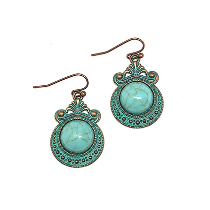 Dangle Earrings - Vintage Style Verdigris and Blue Turquoise Drop Earrings | Boho Fashion