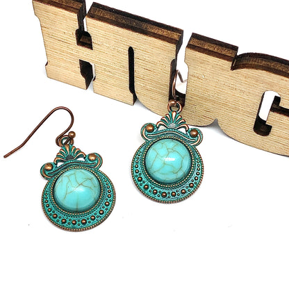 Dangle Earrings - Vintage Style Verdigris and Blue Turquoise Drop Earrings | Rustic Fashion Style