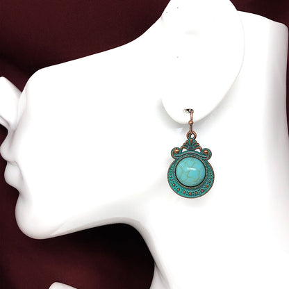 Dangle Earrings - Vintage Style Verdigris and Blue Turquoise Drop Earrings | Victorian Vintage Style