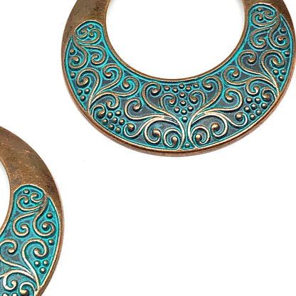 Dangle Earrings | Womens Rustic Bronze Scrolling Turquoise Eccentric Circle Hoop Earrings