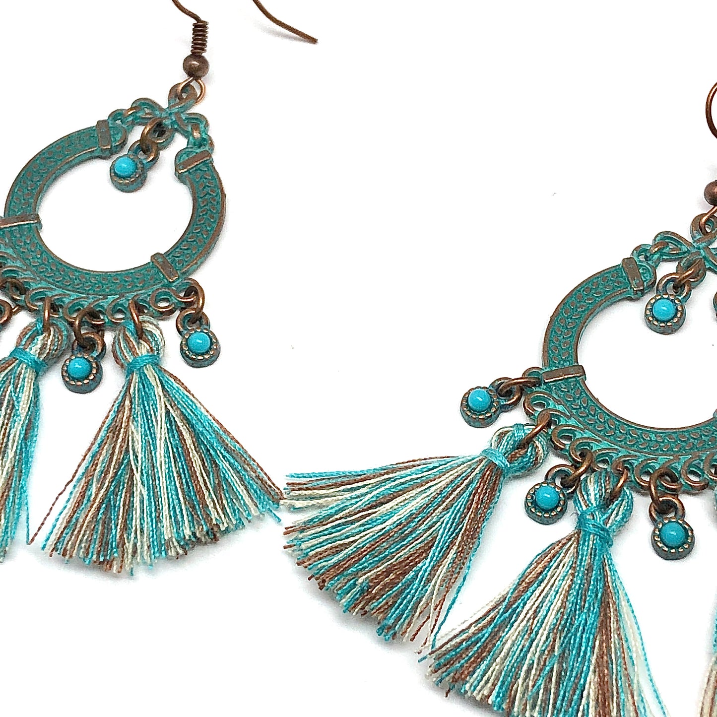 Tassel Earrings | Copper Verdigris Old World Celtic Wreath Tassel Earrings | Western Boho Style Jewelry