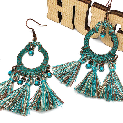 Tassel Earrings | Copper Verdigris Old World Celtic Wreath Tassel Earrings | Western Boho Style Jewelry