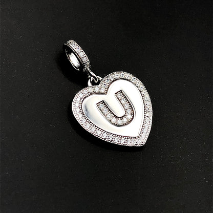Inspirational Jewelry | Love You | Pre owned Sterling Cz Trimmed Heart Pendant | Silver Heart Charm | 925 Silver Pendant
