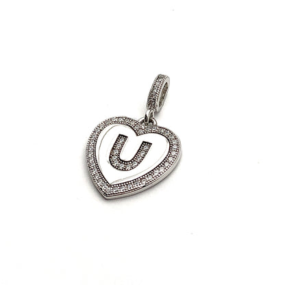 Statement Jewelry | Love You | Pre owned Sterling Cz Trimmed Heart Pendant | Silver Heart Charm | 925 Silver Pendant
