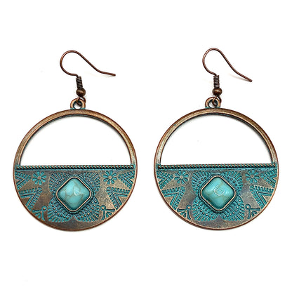 Earrings | Big Hoop Earrings | Antiqued Turquoise Pendulum Style Earrings | Boho Jewelry | Circle Dangle Earrings