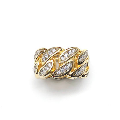 Bold Bling Gold Plated Curb Chain Design Sterling Silver Ring