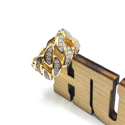 Sz9.5 Bold Bling Gold Curb Chain Design Sterling Silver Wide Band Ring