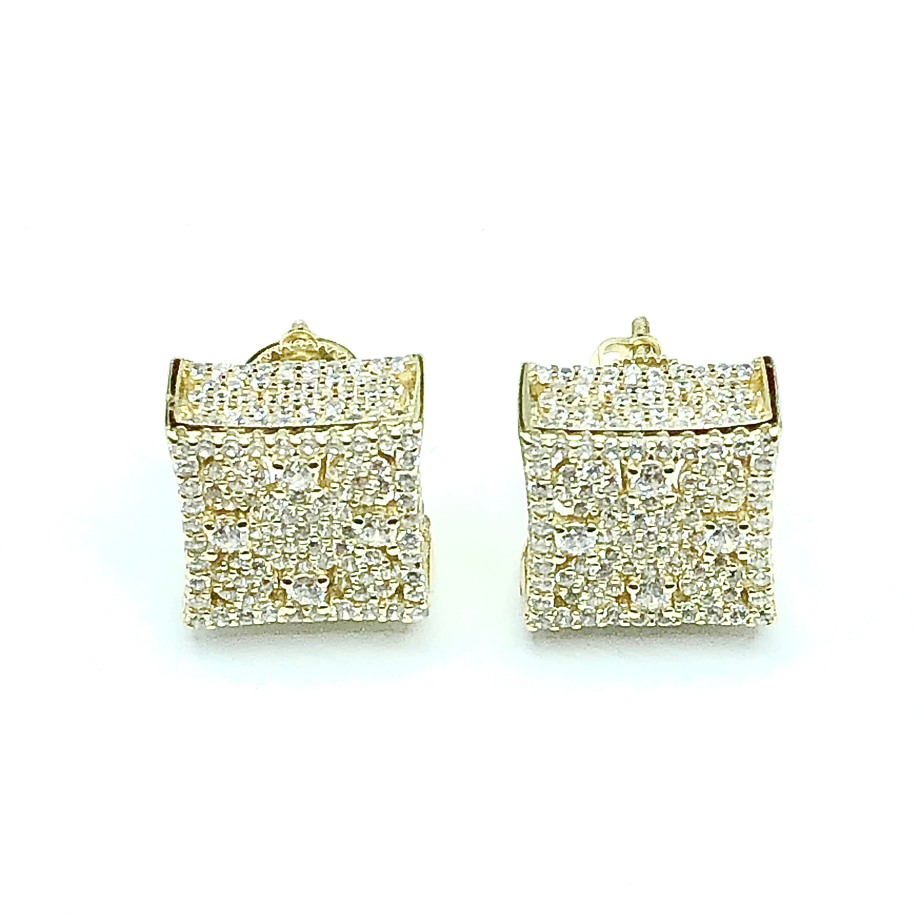 10mm Square Box Gold 925 Sterling Silver Big Diamond Earrings Hip Hop –  Gold Diamond Shop