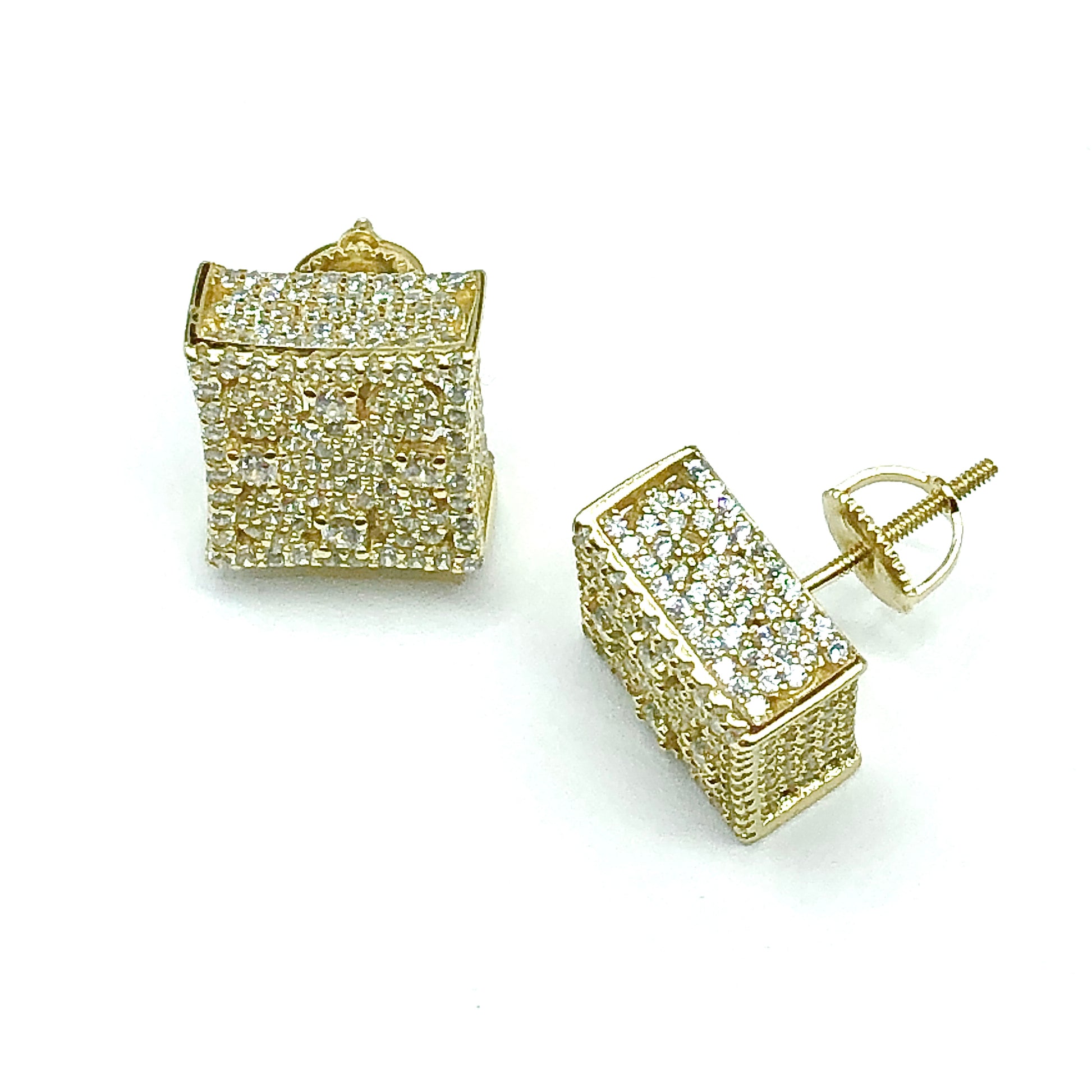 Blingschlingers Jewelry - Stud Earrings | Iced Out Cz Bold Sterling Silver Gold Square Earrings