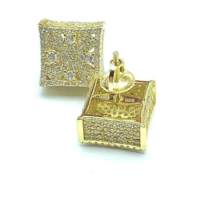 Iced Out Stud Earrings | Bold Sterling Silver Gold Square Earrings