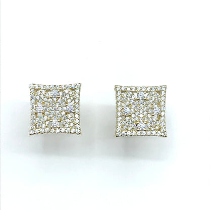 Iced Out Bold Stud Earrings | Sterling Silver Gold Square Earrings