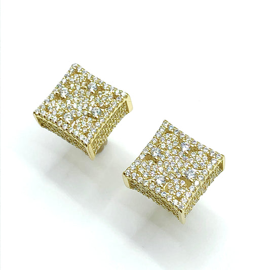 Blingschlingers Jewelry - Stud Earrings | Iced Out Cz Bold Sterling Silver Gold Square Earrings