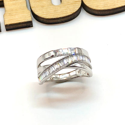 Silver Ring | Crossover Ring | Beautiful 925 Sterling Bypassing Baguette Cubic Zirconia Band | Discount Jewelry online