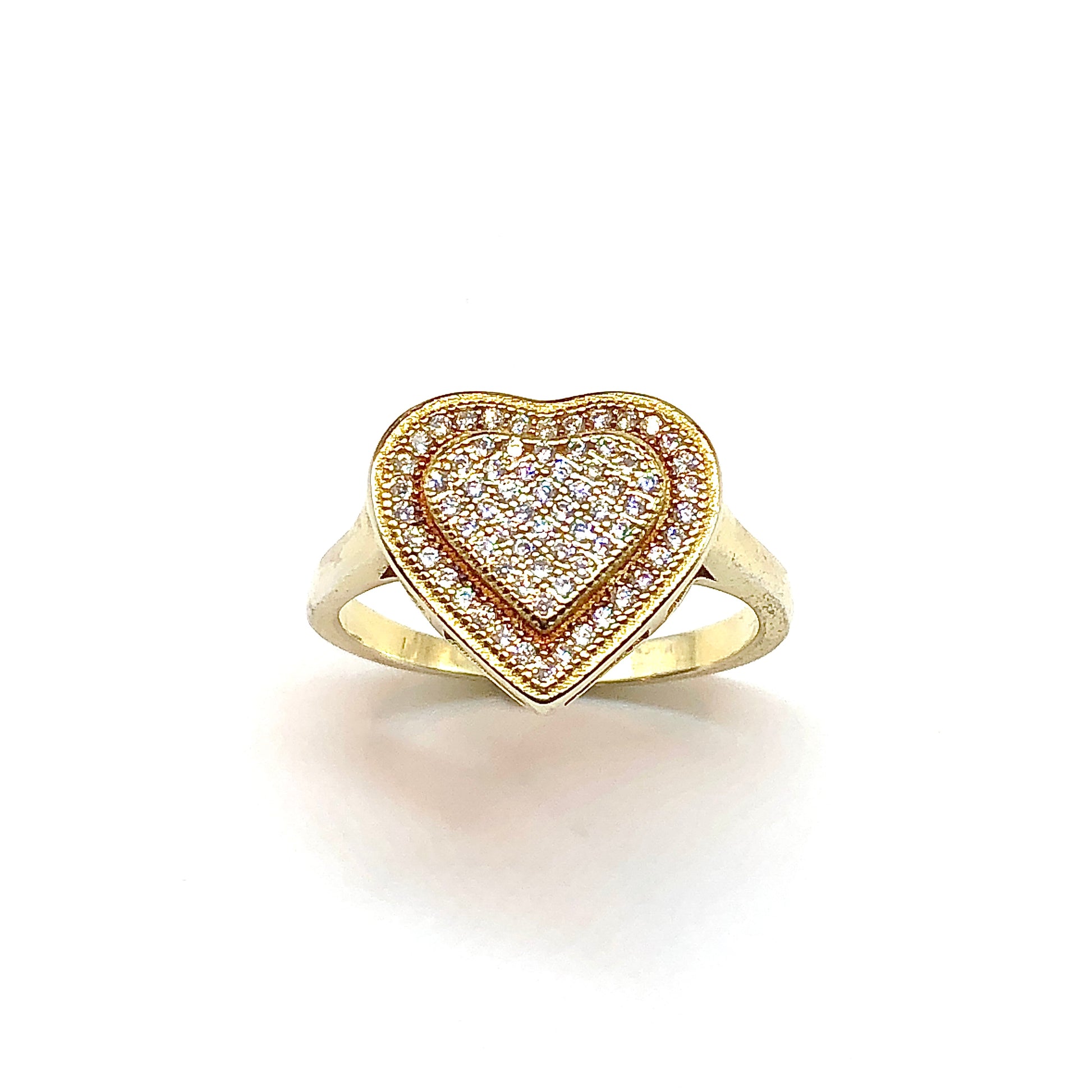 Gold Ring | Gemstone Ring | Womens Glittery 925 Sterling Silver Golden Heart Ring