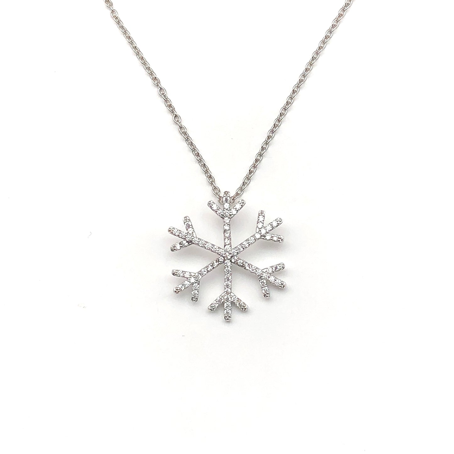 Silver Necklace | Cold Shoulder Style | 925 Sterling Crystalized Snow Flurry Pendant Necklace