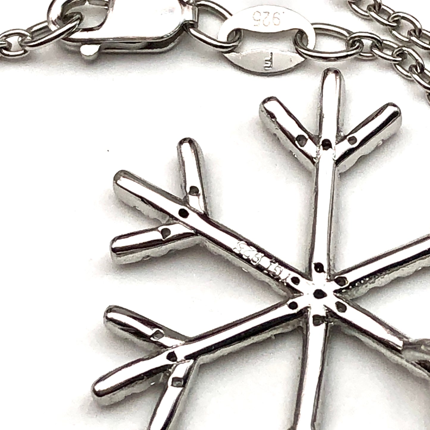 Glittery Snowflake Pendant Necklace - Sterling Silver 18in